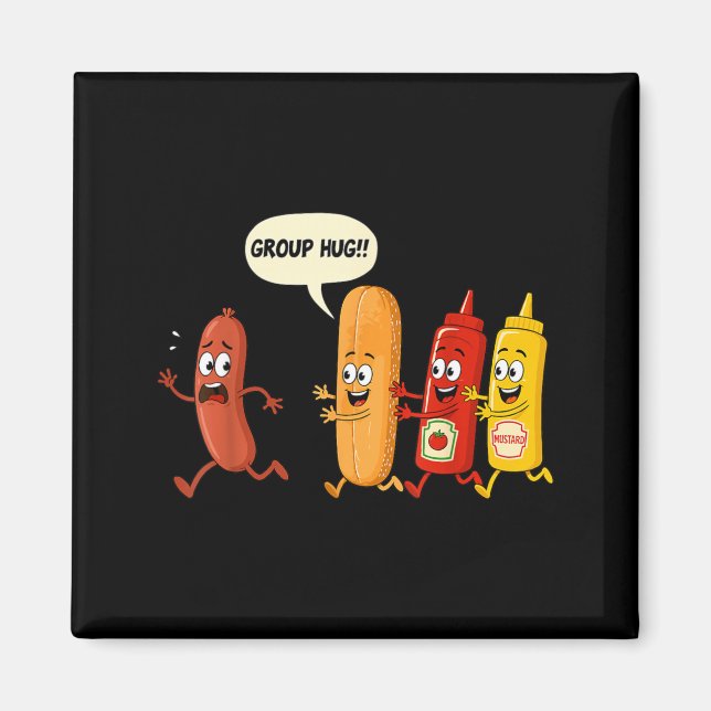 Grupp Hug Korv Bröd Chup Senap Rolig Hotdog Magnet (Framsidan)