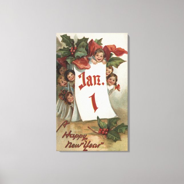 Grupp med barn som Gömmer bakom kalender Canvastryck (Framsida)