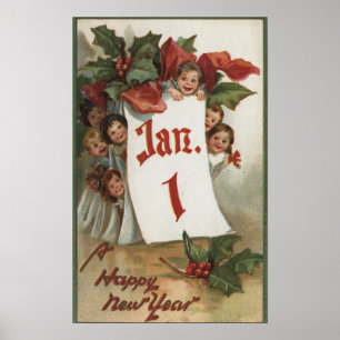 Grupp med barn som Gömmer bakom kalender Poster