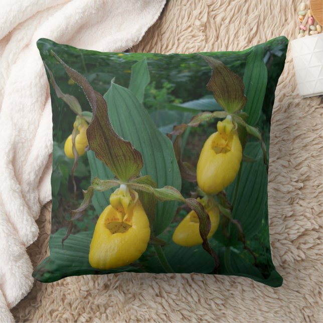 Grupp med Gult Dam Slipper Orchid Flowers Kudde (Filt)