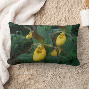 Grupp med Gult Dam Slipper Orchid Flowers Lumbarkudde