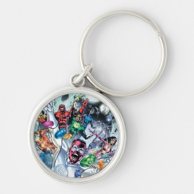 Grupp med Ringar Rund Silverfärgad Nyckelring (Framsidan)