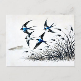 Grupp med Sväljer som kommer genom Himmel i Chine Vykort