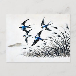 Grupp med Sväljer som kommer genom Himmel i Chine Vykort