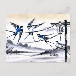 Grupp med Svalt inkoppling på en strömledning i Ch Vykort