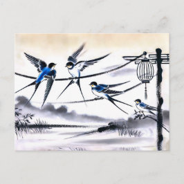 Grupp med Svalt inkoppling på en strömledning i Ch Vykort