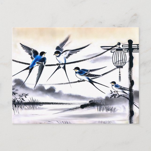 Grupp med Svalt inkoppling på en strömledning i Ch Vykort (Framsida)