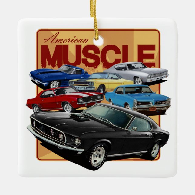 Grupp Muscle Cars Julgransprydnad Keramik (Framsida)