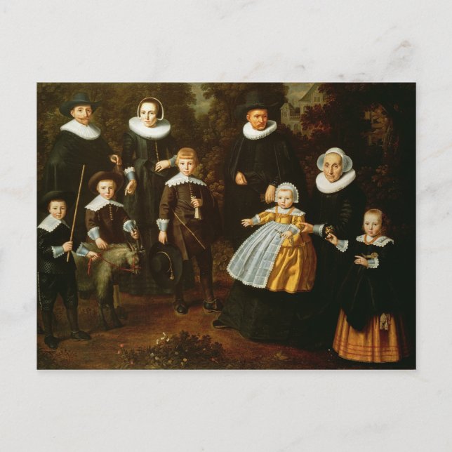 Grupp porträtt i tre generation av ett vykort (Framsida)