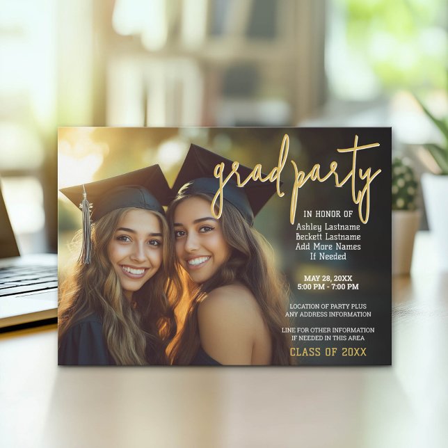 Grupp Studenten Firande - Joint Photo Inbjudningar (Group Graduation Party Invitation with Photo)