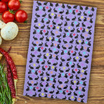 Grupp Vår Black Sitta Rabbits Flowers Lila Kökshandduk<br><div class="desc">Den här kökshandduken är lila med en grupp av sitta-vårkaniner som bär färgstarka blommor runt nacke med en skarpsill av olika färgad blommor.</div>