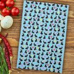 Grupp Vår Black Sitta Rabbits Flowers on blue Kökshandduk<br><div class="desc">Kökshandduken är ljusblå med en grupp av sitta-vårkaniner som bär färgstarka blommor runt nacke med en skarpsill av olika färgad-blommor.</div>