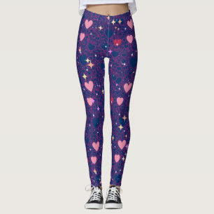 Gruppera Hearts Mönster 01 DBlue BG Leggings