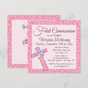 Gruppering av Sequin Rosa First Communion-inbjudan Inbjudningar