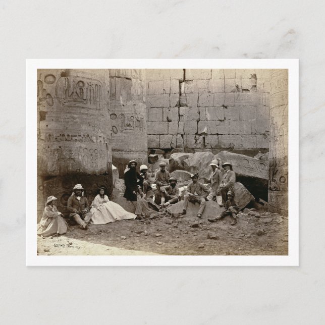 Gruppfotografi i Hall of Columns, Karnak, T Vykort (Framsida)