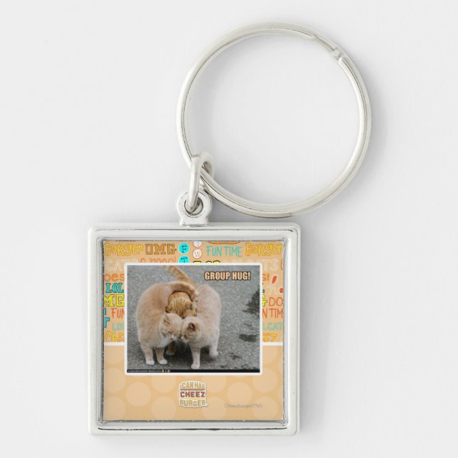 gruppkram fyrkantig silverfärgad nyckelring (Framsidan)