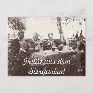 Grüße aus dem Biergarten Schwarzweißfoto Familie Vykort