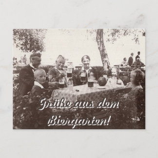 Grüße aus dem Biergarten Schwarzweißfoto Familie Vykort