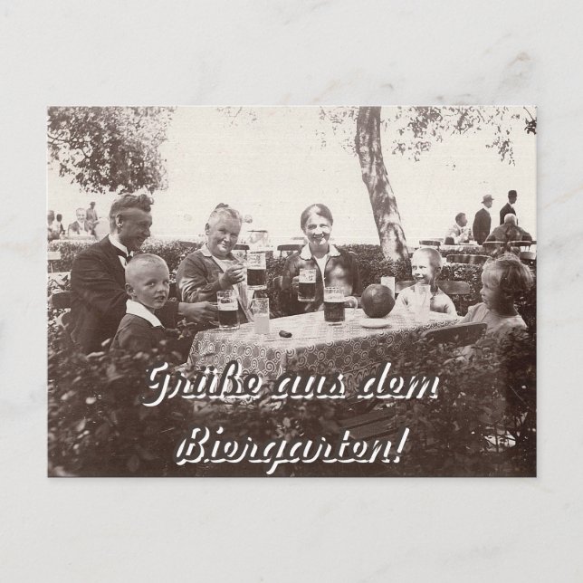 Grüße aus dem Biergarten Schwarzweißfoto Familie Vykort (Framsida)