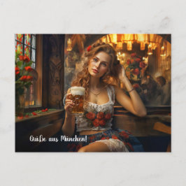 Grüße aus München! Bierzeltstimmung. Dirndl Vykort