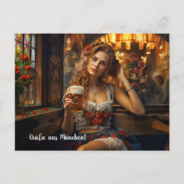 Grüße aus München! Bierzeltstimmung. Dirndl Vykort