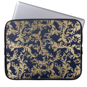 Gruvdamm för chic av marinkblått guld-vintage laptop fodral