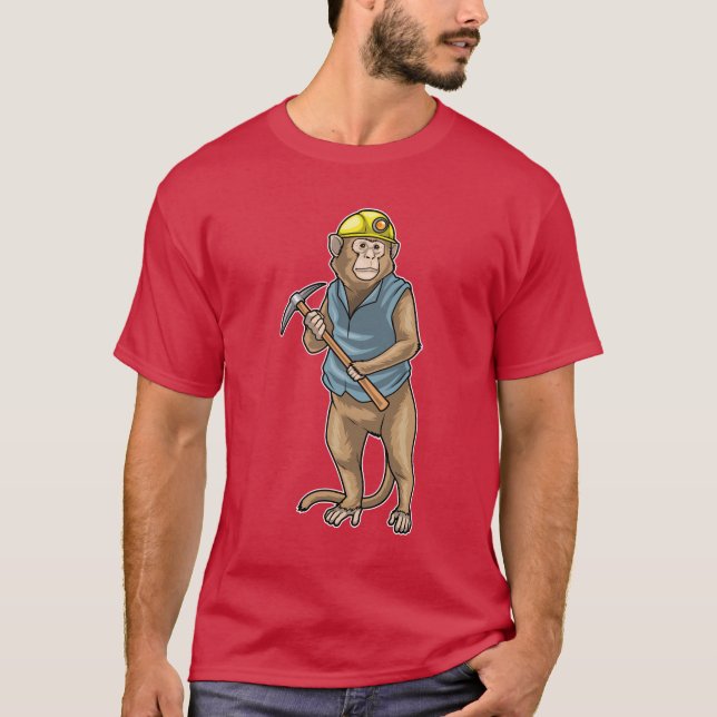 Gruvning av apa Miner Pickaxe T Shirt (Framsida)