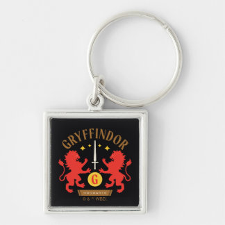 GRYFFINDOR™ Hus Dubbel Lejon Svärd Grafik Fyrkantig Silverfärgad Nyckelring