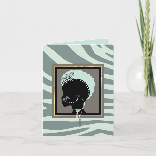 Grym, mynta gröntar och svart zebra tryck helgkort (Framsida)