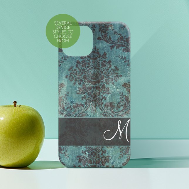 grymge damask Pattern med Monogram (Personalized Phone Case with Custom Text)