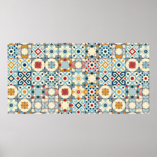 Grymma, sömlös, färglös marockansk mönster, poster