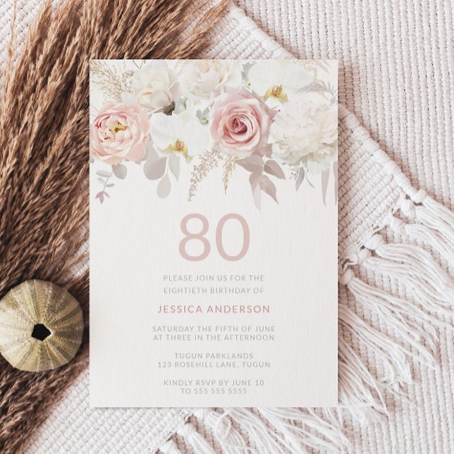 Grymmande 80:e Födelsedagsfestens  Blommigt Inbjudningar (Skapare uppladdad)