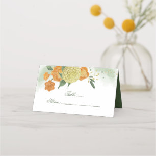 Grymt orange av gult blommor med grönt platskort placeringskort