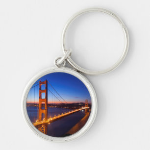 Gryning över San Francisco och den guld- grindbro Rund Silverfärgad Nyckelring