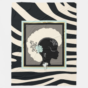 Grysk och svart zebra tryck afro punk fleecefilt