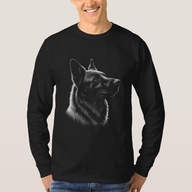 GSD Head Long Sleeve Black T-Shirt (Framsida)
