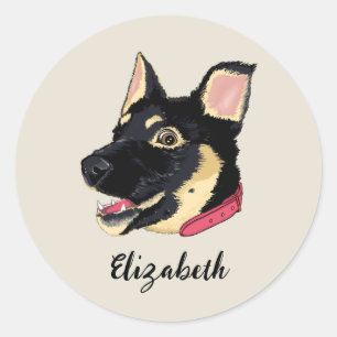 GSD Valp Illustration Monogram Hundägare Present Runt Klistermärke