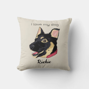 GSD Valp Illustration Monogram Hundälskare Present Kudde