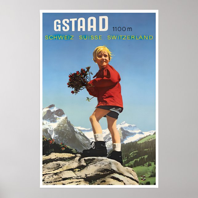 Gstaad Väggtryck Schweiz Skidaffisch Gstaad Poster (Framsidan)