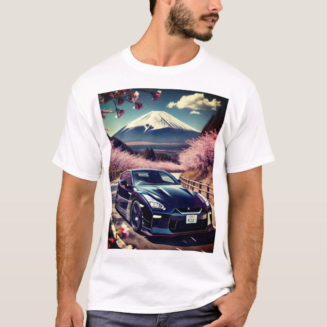 GT-R Japan nissan japanese car initial D drift T Shirt (Framsida)