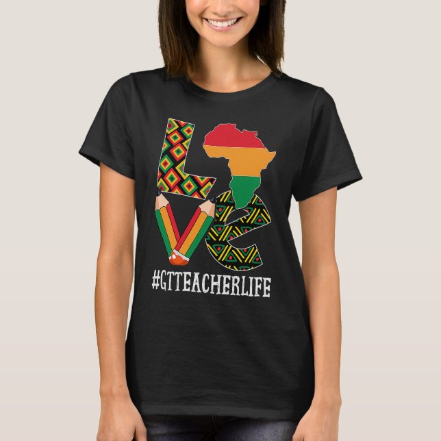 GT Teacher Love Map African American Black History T Shirt (Framsida)