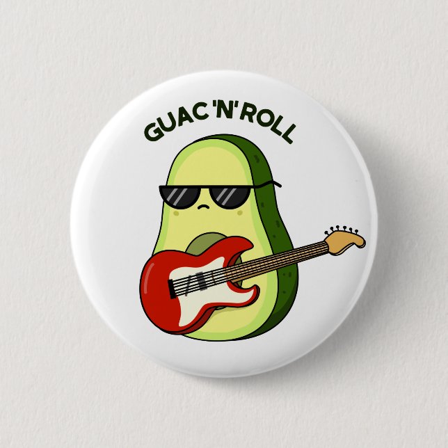 Guac och Roll Cute Rocker Avocado PUn Knapp (Framsida)