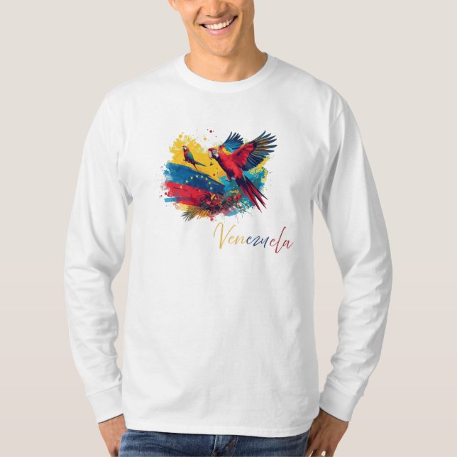 Guacamayas de Venezuela con Bandera  T Shirt (Framsida)