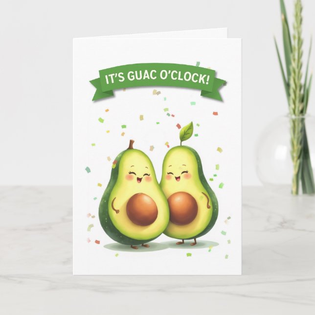 Guacamole Day Cute Avocado par med banner Kort (Framsida)