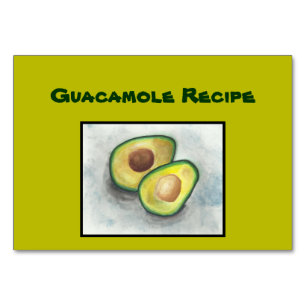 Guacamole receptkort. Avokado i vattenfärg. Bordsnummer