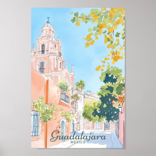 Guadalajara Mexico Gouache Illustration Travel Poster (Framsidan)