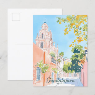 Guadalajara Mexico Gouache Illustration Travel Vykort