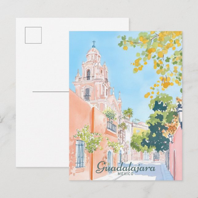Guadalajara Mexico Gouache Illustration Travel Vykort (Fram/baksida)