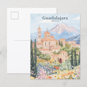 Guadalajara Mexico Gouache Illustration Travel Vykort