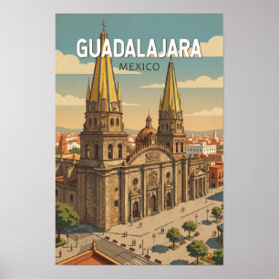 Guadalajara Mexiko Illustration Resa Konst Vintage Poster